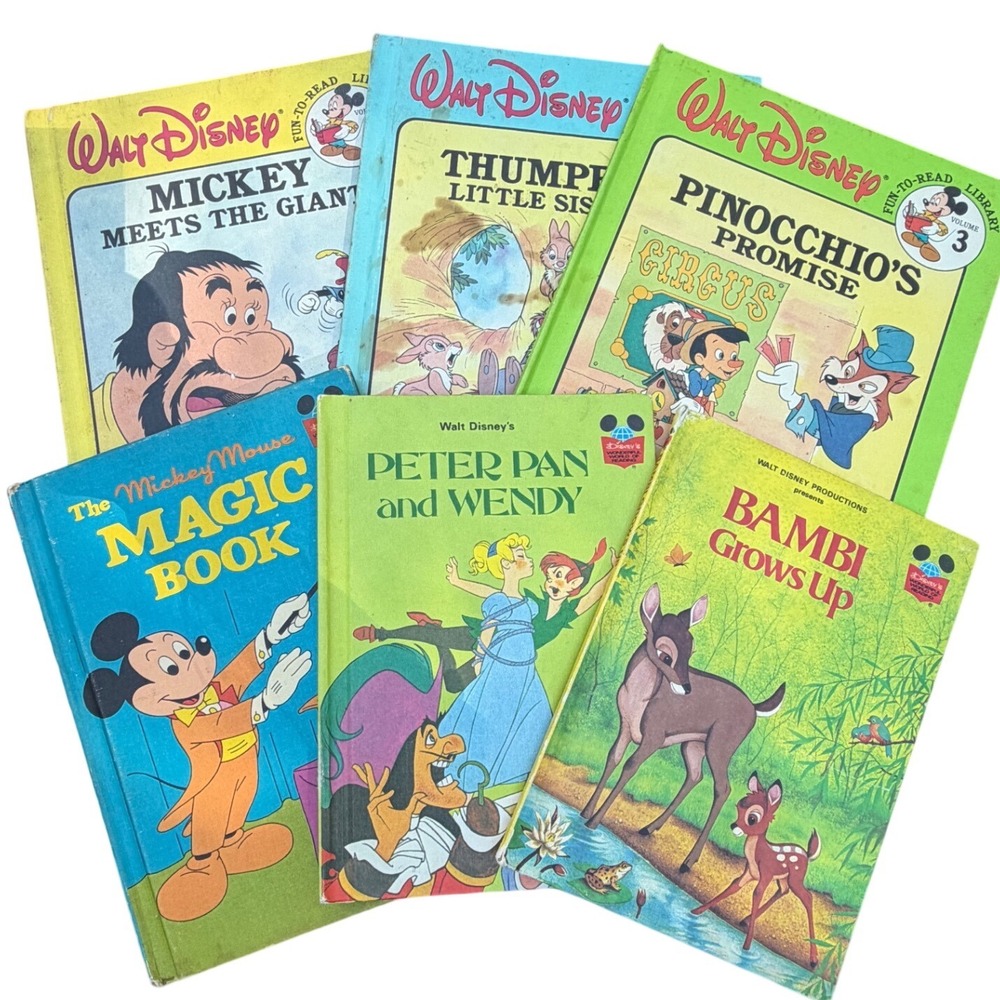 Disney Childrens Books Vintage Hardcover Lot 1970s 1980s Set of 6 Multi